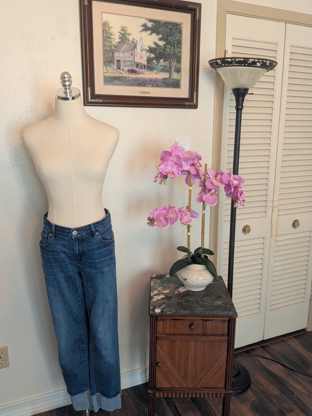 LOFT Straight Ankle Jeans Size 6 / 28 - Medium Wash Cuffed Hem Stretch